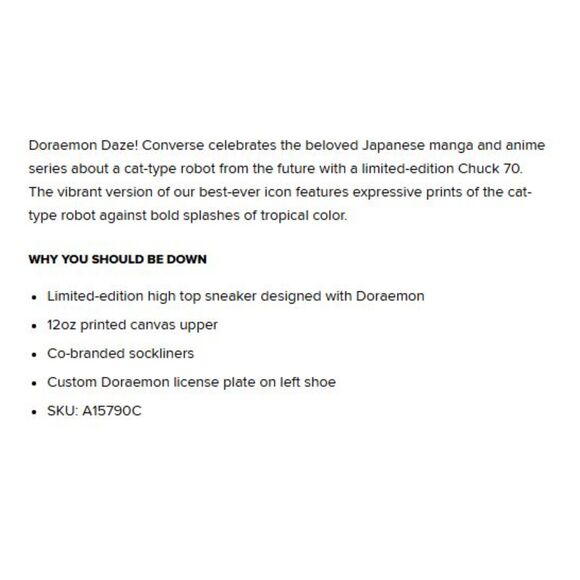 Converse Chuck 70 Doraemon Limited Edition Unisex High Top Sneakers W10 M8 NIB - Picture 13 of 13